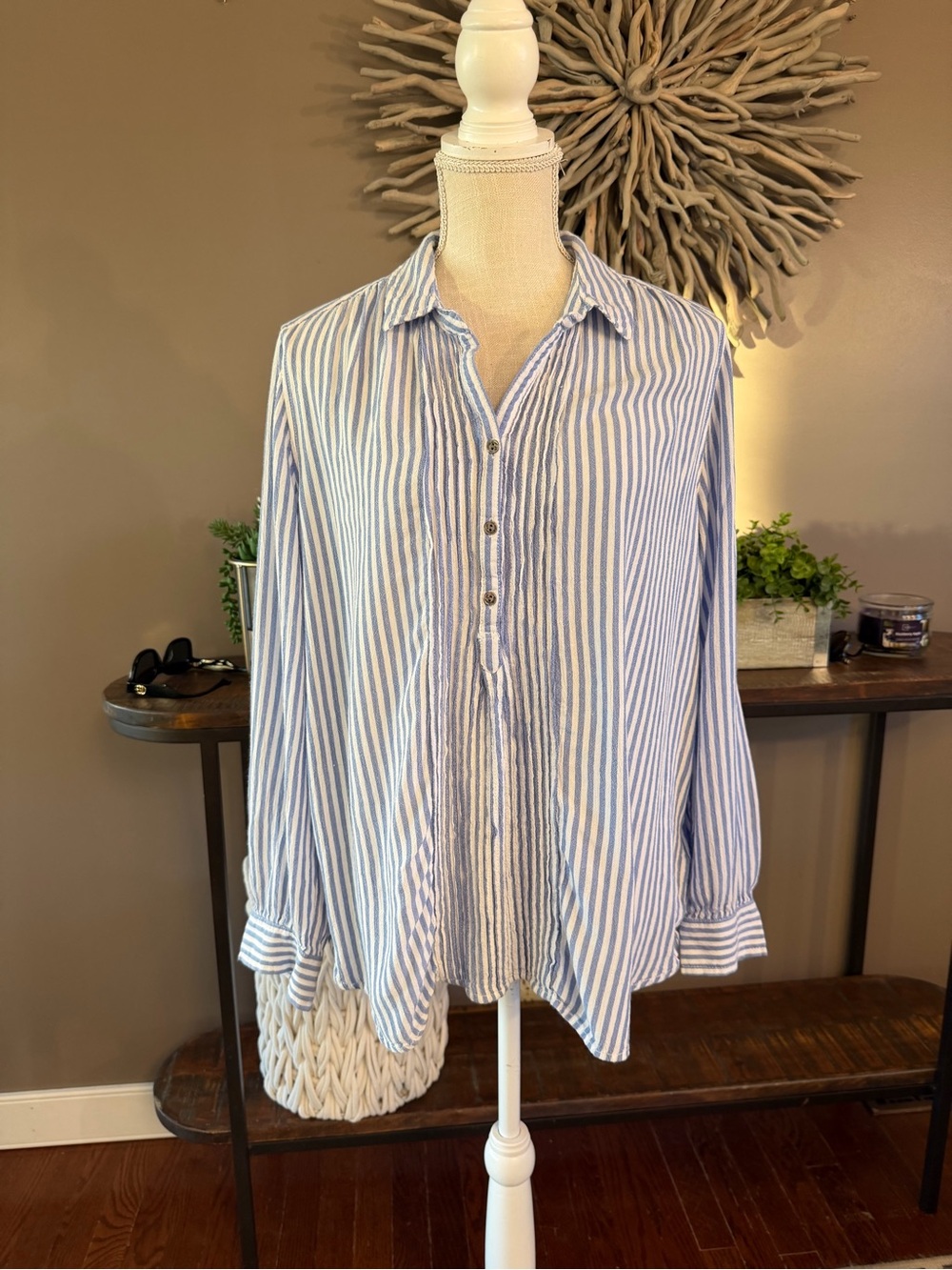 Beach Lunch Lounge blue and white striped rayon top
